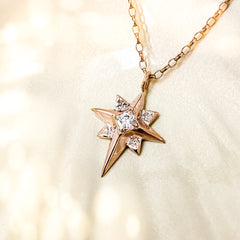 Rose Gold North Star Necklace with Moissanite